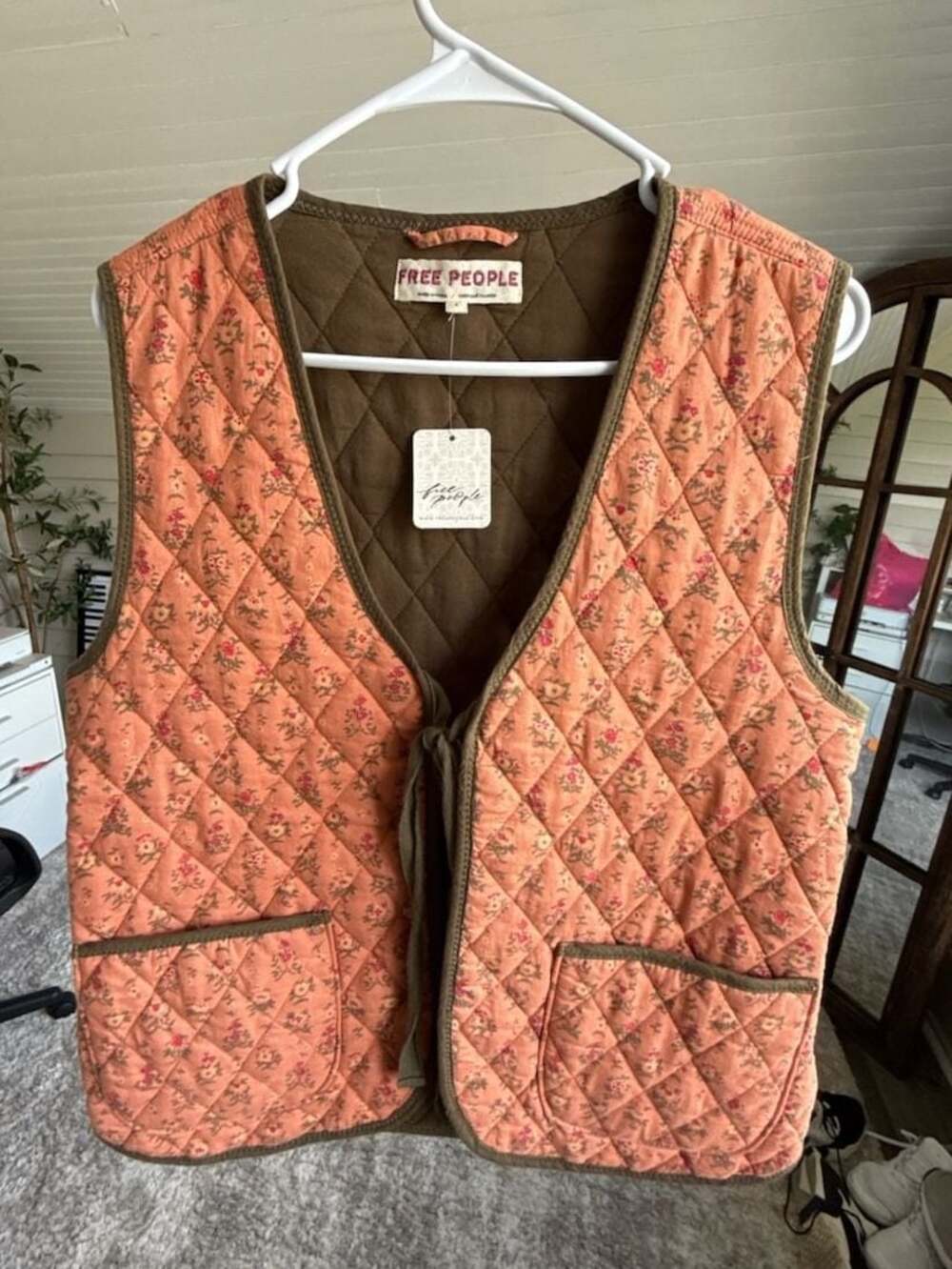 Free People Claudine Quilted Floral Tie Vest